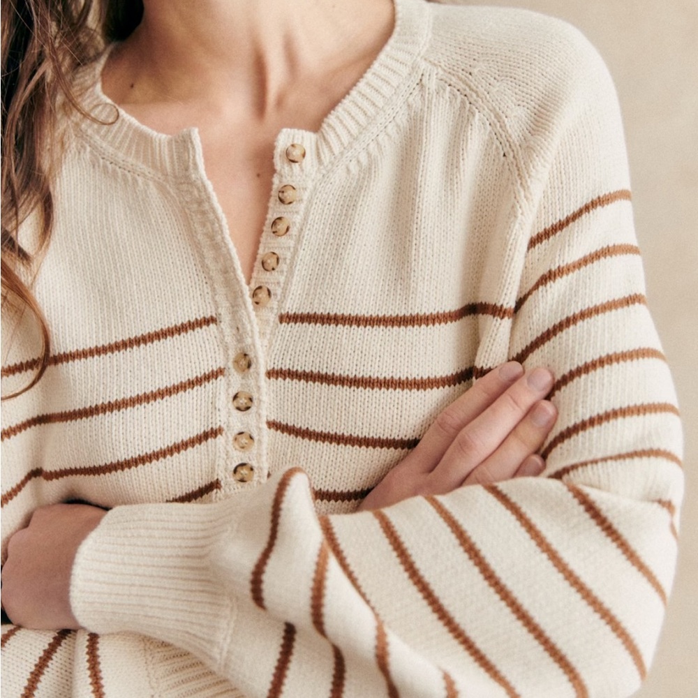 Sezane Leontine jumper, ecru and camel
